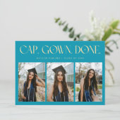Faire-part Cap. Gown. Done. Multi Photo Aqua Blue Graduation (Debout devant)