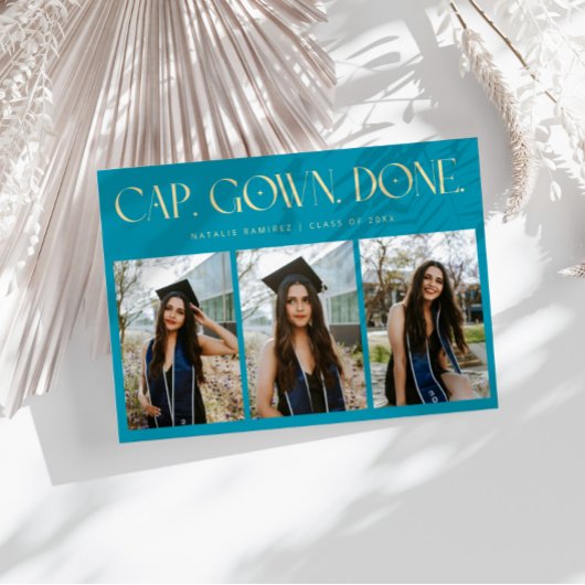 Faire-part Cap. Gown. Done. Multi Photo Aqua Blue Graduation