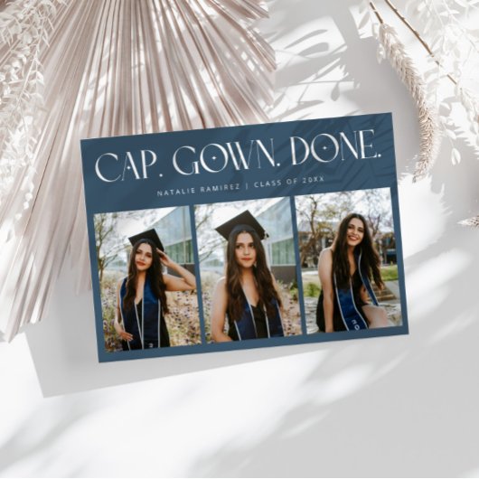 Faire-part Cap. Gown. Done. Multi Photo Navy Blue Graduation