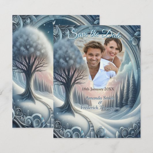 Faire-part Capturer Art Hiver Scène & Cristaux de neige et de (Devant / Derrière)