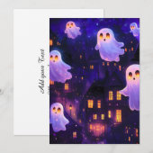 Faire-part Caricature mignonne Halloween Fantômes de vol de m (Devant / Derrière)