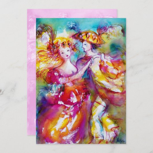 Faire-part CARNIVAL DANCE 2, bleu rose vif (Devant / Derrière)