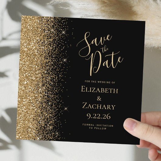 Faire-part Carré Black Gold Parties scintillant Enregistrer l