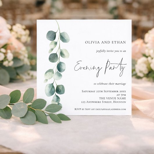 Faire-Part Carré de Mariage Soirée Eucalyptus