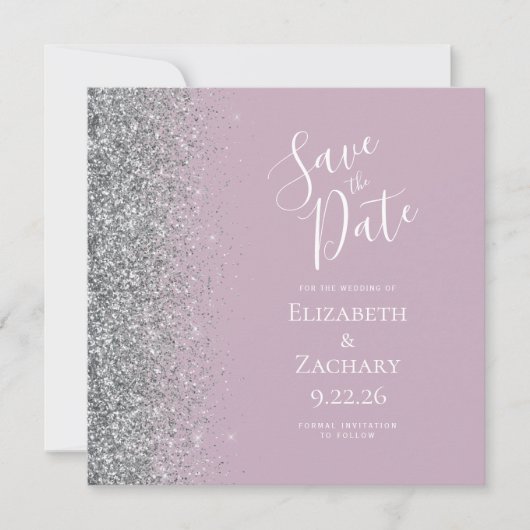 Faire-part Carré Dusty Lilac Parties scintillant argent Enreg (Devant)