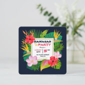 Faire-part Carré Hawaiian Luau Party Dark Blue Floral Invitat (Debout devant)
