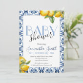 Faire-part Carrelage bleu Citron Baby shower italien Invitati (Debout devant)