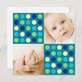 Faire-part Carrés à pois bleus (Devant / Derrière)