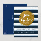 Faire-part Carte postale à conserver pour la date bleue rayée (Devant / Derrière)