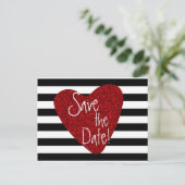 Faire-part Carte postale à rayures noires et blanches avec cœ (Debout devant)