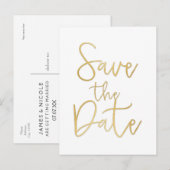 Faire-part Carte postale à texte moderne 'SAVE THE DATE' blan (Devant / Derrière)