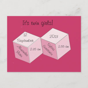 Faire-part Carte postale - Annonce de naissance - Jumelles