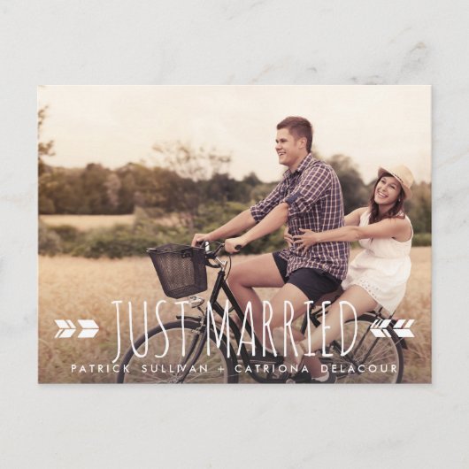 Faire-part Carte postale Aztec Typography Just Married (Devant)