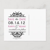 Faire-part Carte postale 'Black & Grape Crest Save the Date' (Dos)