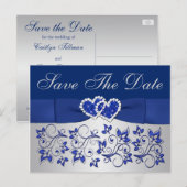 Faire-part Carte postale 'Blue, Silver Gray Floral Save the D (Devant / Derrière)