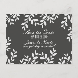 Faire-part Carte postale botanique moderne grise et feuilles