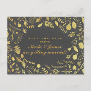 Faire-part Carte postale Charbon de Save The Date florale gri