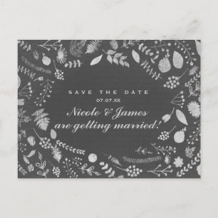 Faire-part Carte postale Charbon Gris Fleurie Argent pour ann