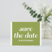 Faire-part Carte postale Charm Save the Date, vert olive (Debout devant)