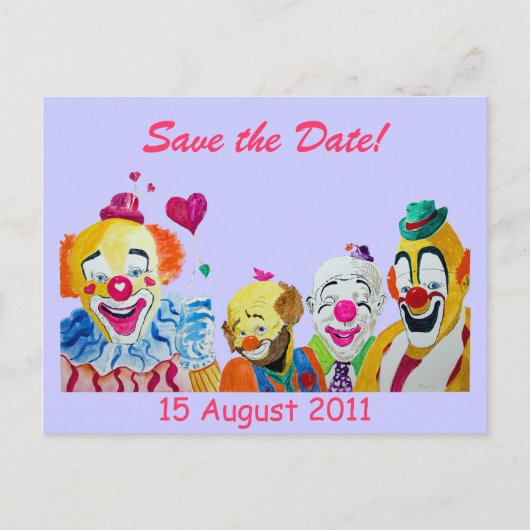 Faire-part Carte postale Clown Enregistrer la date (Devant)