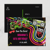 Faire-part Carte postale d'anniversaire rétro 80's Enregistre (Devant / Derrière)