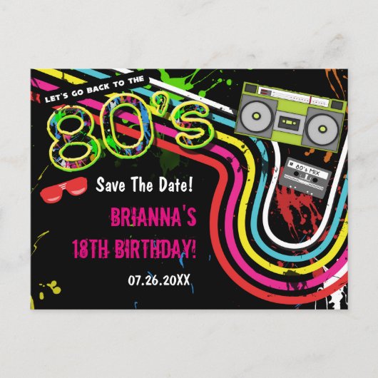 Faire-part Carte postale d'anniversaire rétro des années 80 p (Devant)