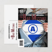 Faire-part Carte postale d'annonce de Bar Mitzvah en bande de (Devant / Derrière)