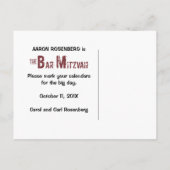 Faire-part Carte postale d'annonce de Bar Mitzvah en bande de (Dos)