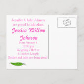 Faire-part Carte postale d'annonce de bébé fille Gardez votre (Dos)