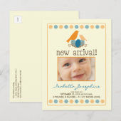 Faire-part Carte postale d'annonce de bébé (orange) Tweet Twe (Devant / Derrière)