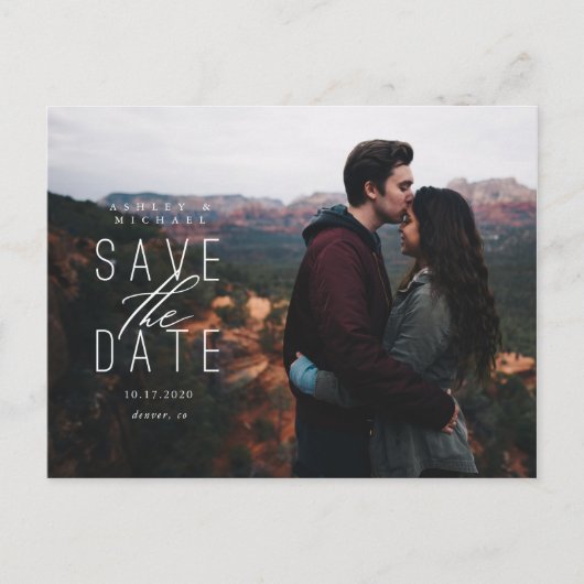 Faire-part Carte postale d'annonce de date de mariage avec em (Devant)