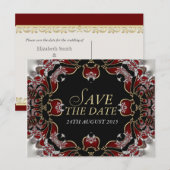 Faire-part Carte postale d'annonce de date de mariage en sati (Devant / Derrière)