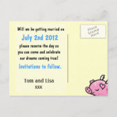 Faire-part carte postale d'annonce de date de porc qui volent (Dos)