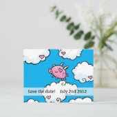 Faire-part carte postale d'annonce de date de porc qui volent (Debout devant)