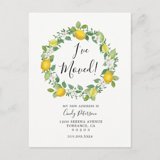 Faire-part Carte postale d'annonce de déménagement Citron | J (Devant)