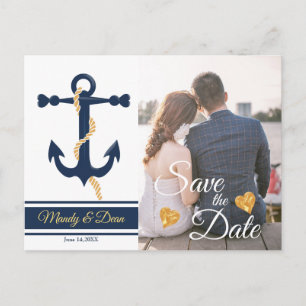 Faire-part Carte postale d'annonce de mariage à thème ancre b
