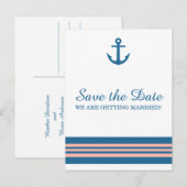 Faire-part Carte postale d'annonce de mariage à thème d'ancre (Devant / Derrière)