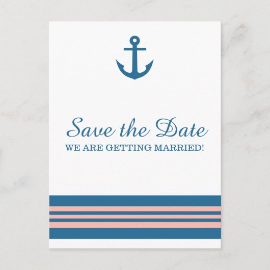 Faire-part Carte postale d'annonce de mariage à thème d'ancre (Devant)