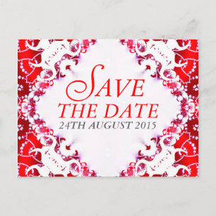 Faire-part Carte postale d'annonce de mariage en Batik Rouge