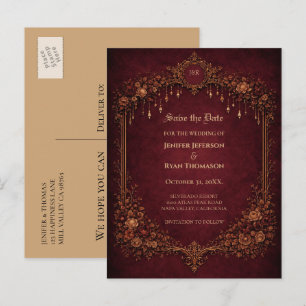 Faire-part carte postale d'annonce de mariage gothique hallow