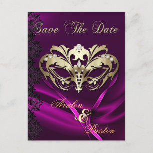 Faire-part Carte postale d'annonce de mariage Mascarade Or av