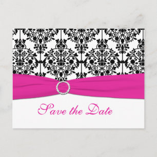 Faire-part Carte postale d'annonce de mariage rose, blanche e
