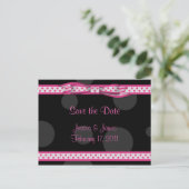 Faire-part Carte postale d'annonce de mariage rose noir blanc (Debout devant)