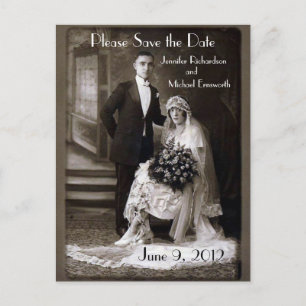 Faire-part Carte postale d'annonce de mariage vintage