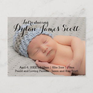 Faire-part Carte postale d'annonce de naissance à écriture él