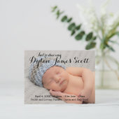 Faire-part Carte postale d'annonce de naissance à écriture él (Debout devant)
