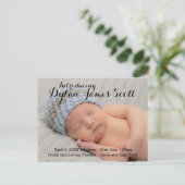 Faire-part Carte postale d'annonce de naissance à écriture él (Debout devant)