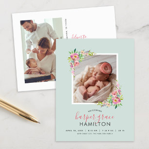 Faire-part Carte postale d'annonce de naissance avec photo de