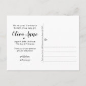 Faire-part Carte postale d'annonce de naissance Bonjour Merci (Dos)