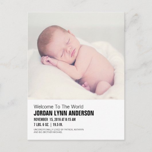 Faire-part Carte postale d'annonce de naissance de bébé avec  (Devant)